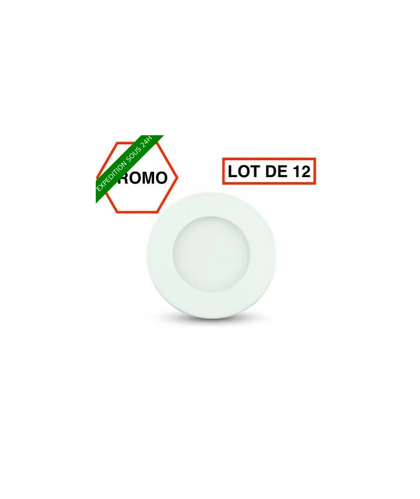 LOT DE 12 PIÈCES // Spot led encastré rond 3W blanc froid 6000k V-TAC