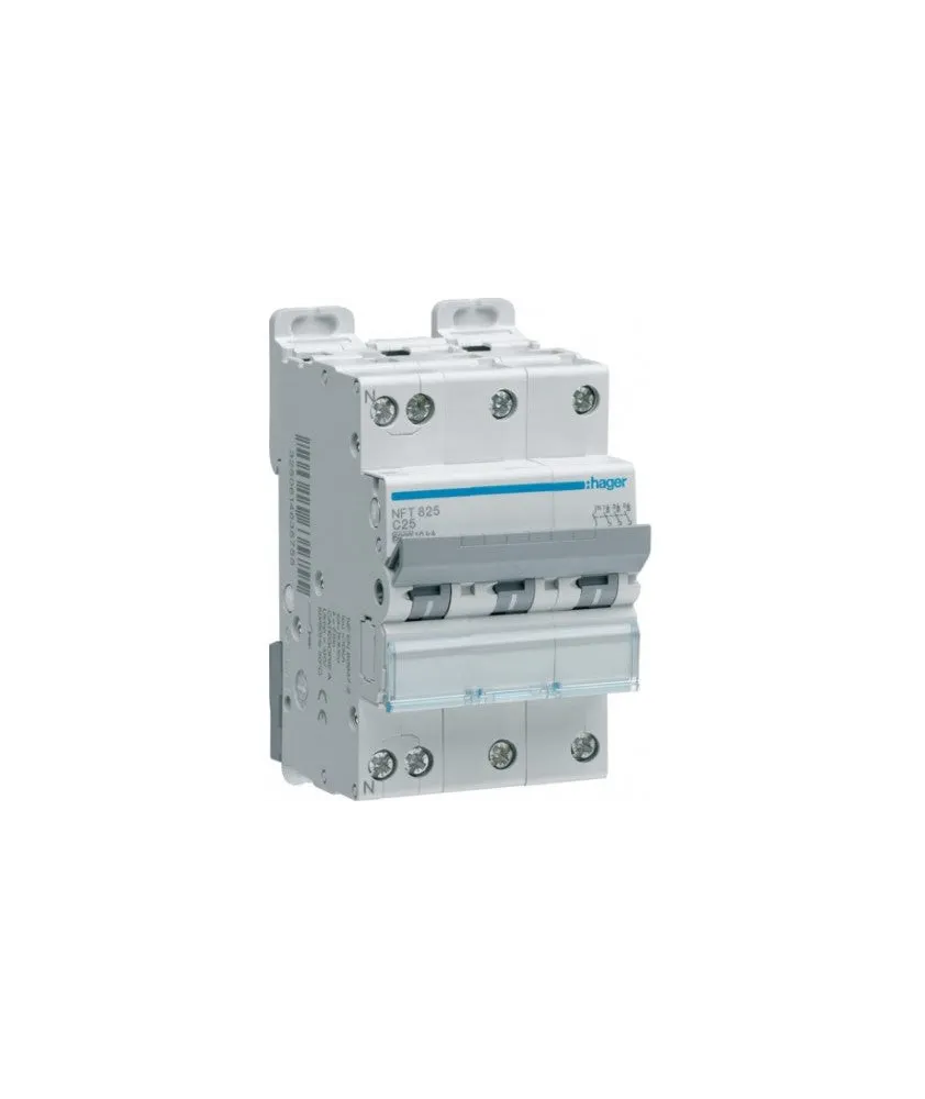 Hager - Disjoncteur 3P+N 6-10kA courbe C - 25A 3 modules - Réf : NFT825