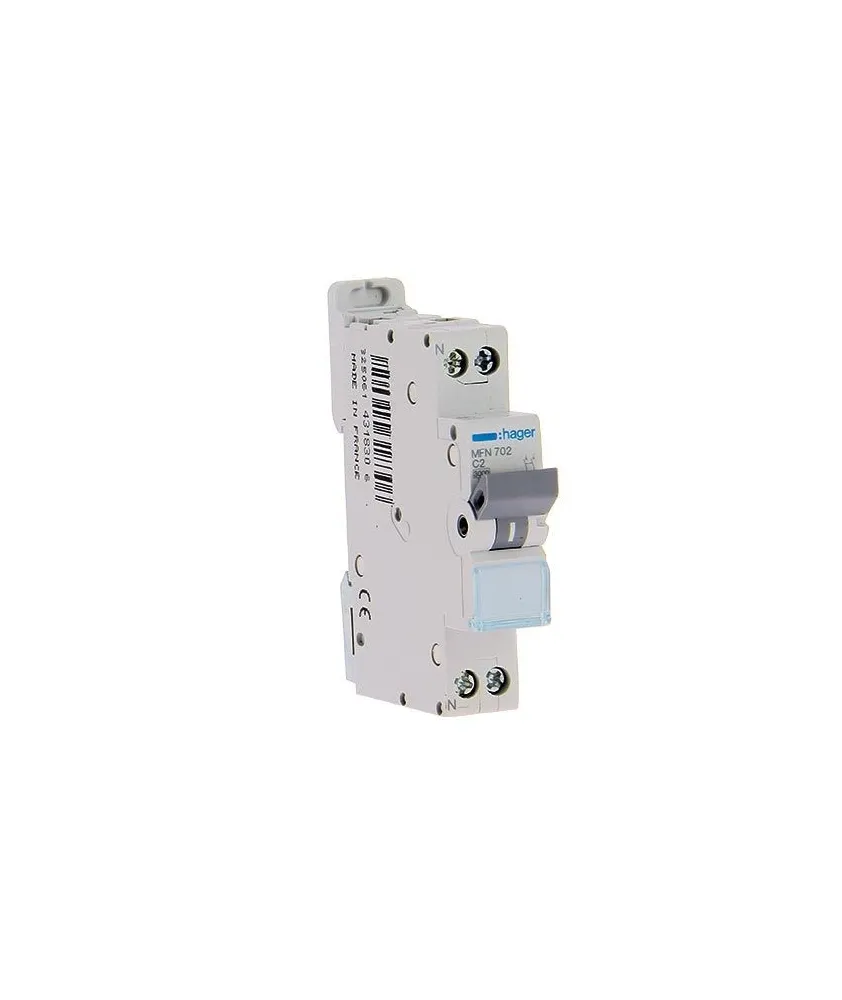 HAGER Disjoncteur 2A Ph+N courbe C 3kA 230V - MFN702