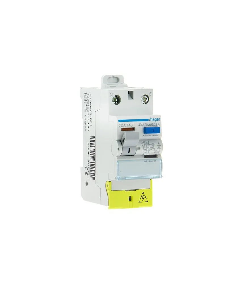 HAGER Interrupteur différentiel 40A 30mA type A 230V - CDA743F