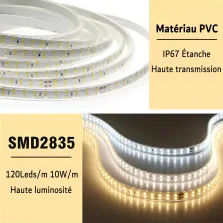 Ruban LED CHANTIER Double rangée sécable 2835 120D en silicone 50M Étanche IP67 6400k