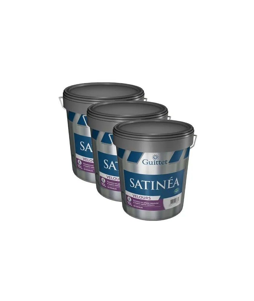 Peinture professionnelle GUITTET Satinéa+ Velours blanc 15L (Pack x3)
