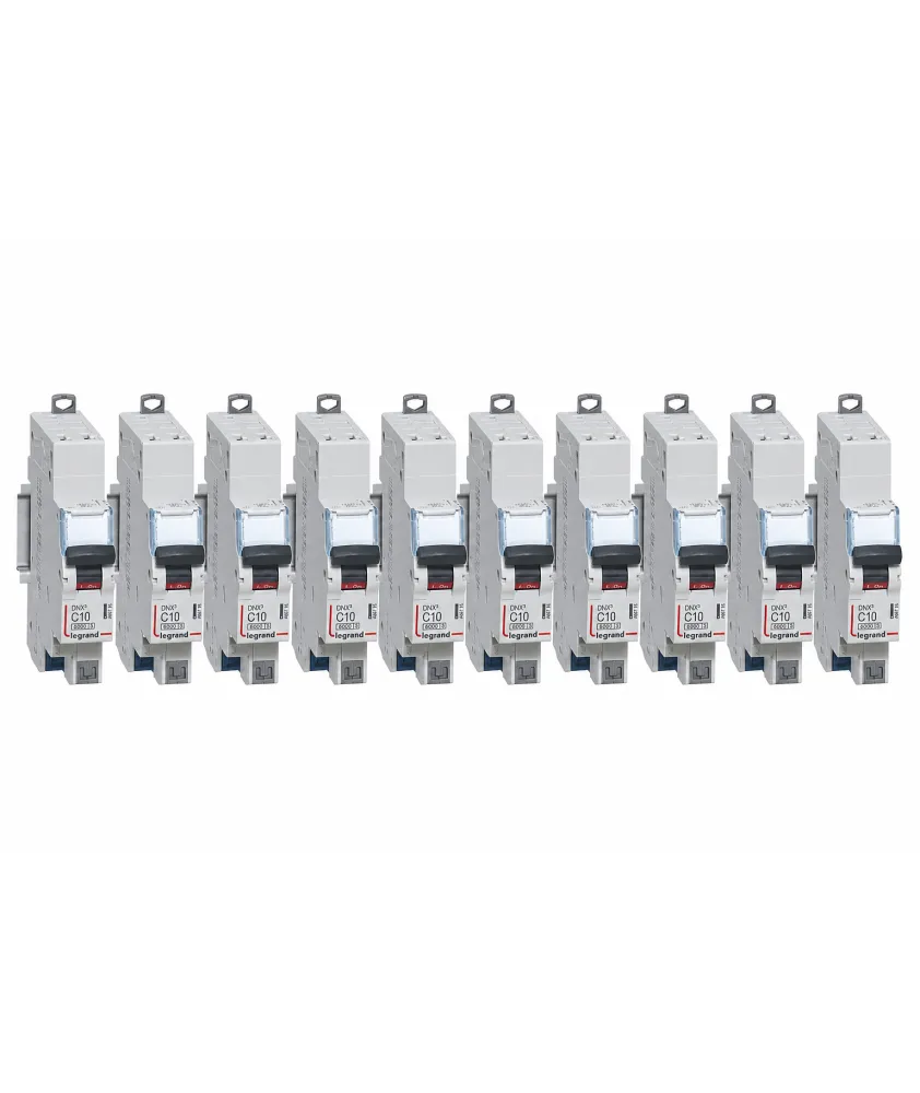 Lot de 10 Disjoncteurs DNX3 4500 - auto/auto - U+N 230V 10A - 4,5kA - courbe C - 1 mod (406782)