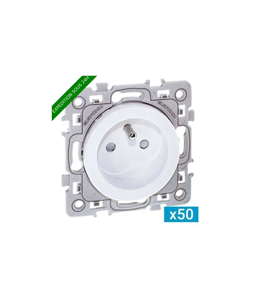 EUROHM Square Lot de 50 prises de courant 2P+T blanc - 60269