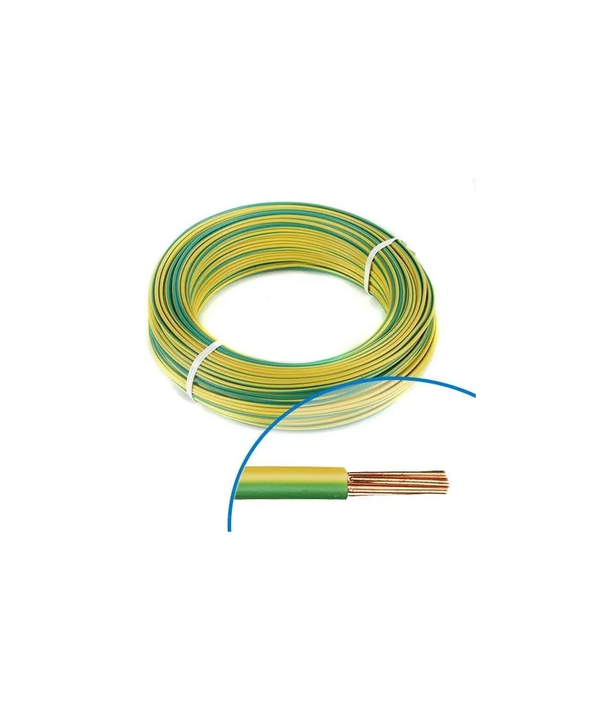 Fil électrique rigide H07VR 6mm² vert/jaune - Couronne de 100m