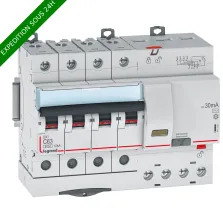 Legrand - Disjoncteur diff DX³ 6000 - vis/vis - 4P 400V~ - 63A - type AC 30mA - courbe C - 7 mod - Réf : 411192